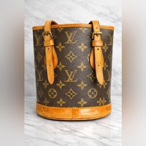 Louis Vuitton Monogram Bucket Bag in Brown & Tan Leather Trim